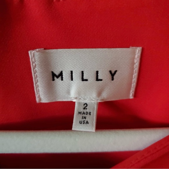 Milly Gather Short Sleeve Italian Cady Lipstick Red Mini Dress - Picture 4 of 10